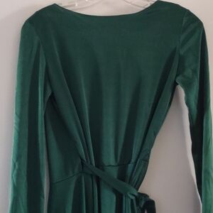 Vintage Green Long-Sleeve Wrap Dress